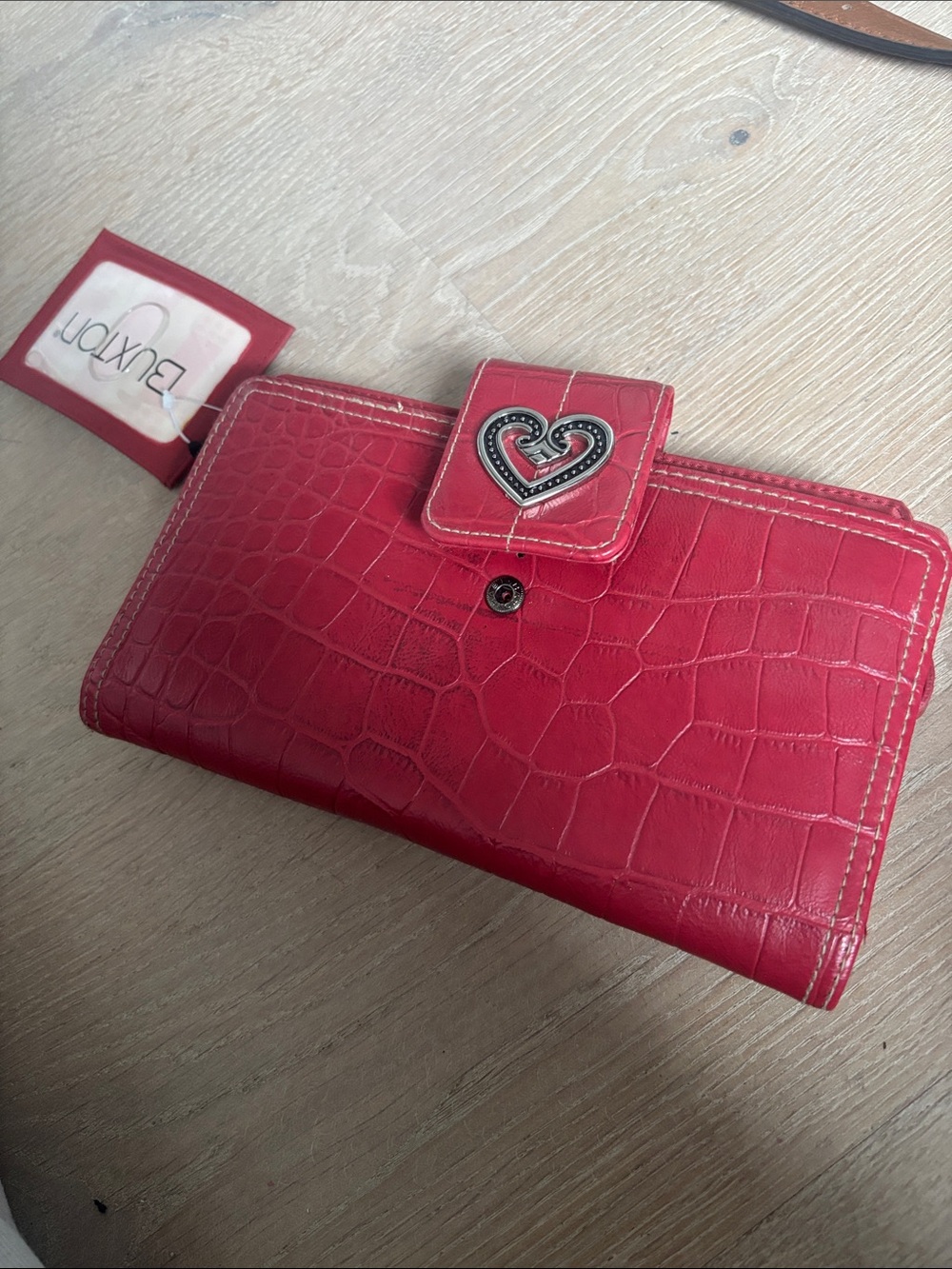 Buxom Red Croc-Embossed Wallet with Heart Accent
